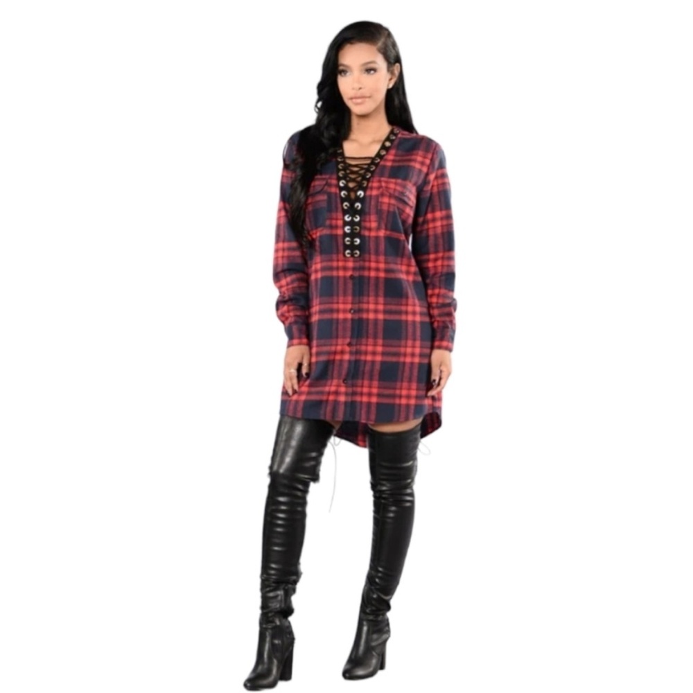 Plaid flannel tunic dress, large